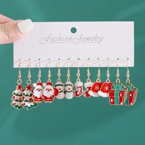 Christmas Dangle Earrings Set – 6 Pairs, Gold Tone – New in Package